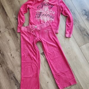 Juicy Couture Vintage Y2K OG Heiress 2pc Set Lowrise Wide Leg Princess Pink Sz M